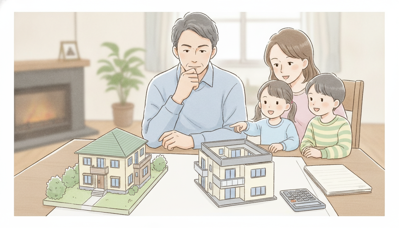 4人家族のケースで、持ち家と賃貸の費用を計算